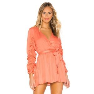 Orange ruched sleeve dress